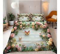 Rose Rosa Circondate Da Farfalle Copripiumino Una PiazzaMezza 200x200 (2 Federa 50x80) RomanticoFresco Set Copripiumino 3D Microfibra Ultra Angoli FissiCerniera Morbido LeggeroFacile da Lavare