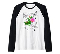 Rose Rosa con Farfalle e Gocce di Rugiada Forme Mania Maglia con Maniche Raglan