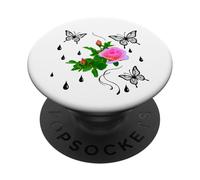 Rose rosa con farfalle e gocce di rugiada forme Mania PopSockets PopGrip Adesivo