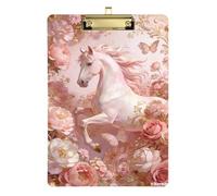 Rose rosa e cavalli portablocco in plastica impermeabile per classe di quinta elementare essenziale per insegnanti dimensioni 9 x 12,5 Tablas para escribir