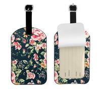 Rose rosa, peonie, foglie verdi,Etichette per bagagli in pelle PU, etichette per bagagli resistenti da viaggio, 2 pezzi