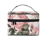 Rose rosa seppia vintage shabby chic, borsa da viaggio per il trucco da donna, grande organizer per cosmetici