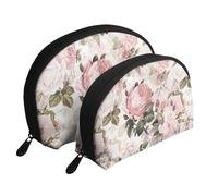 Rose rosa seppia vintage shabby chic, Borsa per trucco a conchiglia Portamonete da donna Borsa da toilette piccola Borsa per cosmetici 2 pezzi