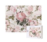 Rose rosa seppia vintage shabby chic,Puzzle in legno da 500 pezzi, gioco di famiglia, puzzle per adulti e adolescenti, decorazioni per la casa