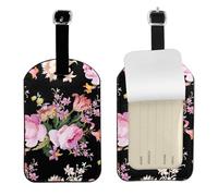 Rose rosa vintage su rosa naturale,Etichette per bagagli in pelle PU, etichette per bagagli resistenti da viaggio, 2 pezzi