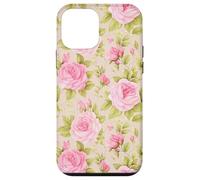 Rose rosa vintage su sfondo a righe morbide Custodia per iPhone 12 mini