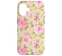 Rose rosa vintage su sfondo a righe morbide Custodia per iPhone 16