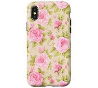 Rose rosa vintage su sfondo a righe morbide Custodia per iPhone X/XS