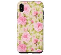 Rose rosa vintage su sfondo a righe morbide Custodia per iPhone XS Max