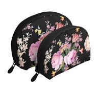 Rose rosa vintage sulla rosa naturale, Borsa per trucco a conchiglia Portamonete da donna Borsa da toilette piccola Borsa per cosmetici 2 pezzi