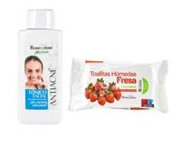Rose & Rose Kit KITRR-1 | Tonico viso antiacne lenitivo e purificante + salviette umidificate BRV aroma fragola rinfrescanti | per la pulizia e la cura quotidiana della pelle | Routina completa di