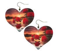 Rose rosse al tramonto Stampe eleganti orecchini a forma di cuore leggeri accessori da donna perfetti per feste e San Valentino.