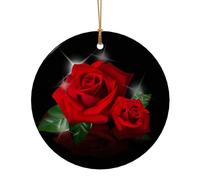 Rose rosse che stampano regali di colleghi di Natale per amici famiglia circolare ceramica ornamenti appesi di Natale per la decorazione dell'albero