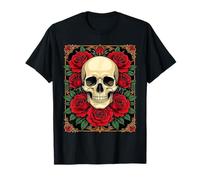 Rose Rosse E Teschio Scheletrico Art Nouveau Maglietta