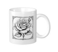 Rose Set Di 1 Stampa Tazza Estetica Retrò Dipinta a Mano Bella Floreale Foglie Pianta Nero Bianco Ceramica Tè In Ceramica Riutilizzabile Scrivania Famiglia Dispensa Biblioteca Dormitorio Tazza da