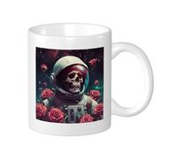 Rose - Set di 1 tazza con stampa botanica floreale cranio stella cielo astronauta gotico bella rosa blu ceramica riutilizzabile biblioteca soggiorno cucina dormitorio bevande calde fondo piatto 325 ml