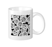 Rose Set Di 1 Tazza Stampa Floreale Astratto Artistico Pianta Botanica Pianta Moderna Linee Geometriche Nero Bianco Ceramica Tè In Macerazione Riutilizzabile Scrivania Famiglia Dispensa Biblioteca