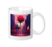 Rose - Set di 1 tazza stampata bohémien luna fiore città strada artistica botanica estetica rosa rossa ceramica regalo collezione ufficio palestra ufficio campeggio con maniglie fondo piatto 325 ml