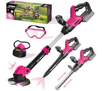 Rose - Set di attrezzi da giardino 3 in 1 per bambini, con suoni e luci, controllo del volume, tagliaerba giocattolo, soffiatore e tagliasiepi, giocattoli da giardino per esterni
