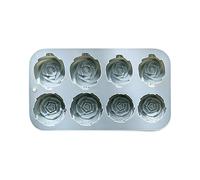 Rose Silicone Mold Pan - 8 Cavity Non Stick Baking Tray System, Dessert Making Mold Accessory, Multi Purpose Kitchen Tool For Cake Chocolate Candy Jelly | Pudding Muffin Soap Candle Birthday Party