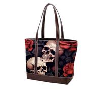 Rose Skull-2003 Moda Lavato Durevole Borsa in Pelle per le Donne Top Handle Ladies Borse a Tracolla con Tasche Cerniera, Multicolore 01, 33.8x12x31cm/13.3x4.7x12.2 in