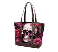 Rose Skull-2025 Borse a spalla per le donne Grandi borse in pelle lavata morbida e borse resistenti, Multicolore 01, 33.8x12x31cm/13.3x4.7x12.2 in