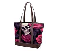 Rose Skull-2047 Tote Bags in pelle resistente borse e borse in tela per le donne con manico superiore borsa a tracolla borsa Hobo Bags, Multicolore 01, 33.8x12x31cm/13.3x4.7x12.2 in