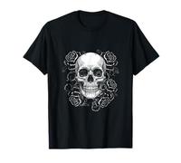 Rose Skull Silhouette Floreale Gotico Arte Maglietta