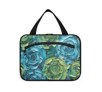 Rose stereo blu-verde 3D stereoscopico stile appeso trucco da viaggio con gancio, designer Essentials borsa da viaggio articoli da toeletta per viaggio must-have campeggio bolso de para Mujer L