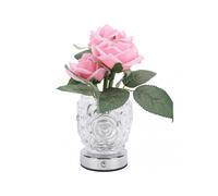 Rose Table Lamp Exquisite Elegant Cordless LED Artificial Flowers Touch Lamp with Clear Crystal Vase for Home Bedroom Living Room Desktop Decor