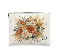 Rose tela con cerniera, floreale elegante margherite foglie autunno rosa portatile con cerniera borsa per il trucco per le donne per viaggi, borsa, bagno, toeletta e conservazione quotidiana, Rosa