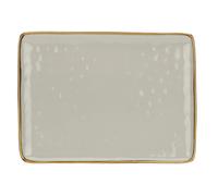 Rose & Tulipani, Vassoio Rettangolare Grigio Perla con Bordo Dorato in Ceramica Decorata, Linea Concerto, 36x26.6 cm