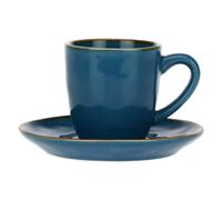 ROSE & TULIPANI Tazza Tazzina Caffè con Piattino Blu Avio 90ml Stoneware