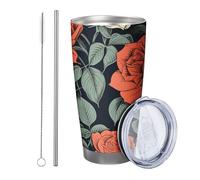 Rose tumbler Set Di 1 Fattoria Retro Botanico Foglie Bella Cottage Fiore rosso verde Inossidabile Can Cooler Infrangibile Viaggi Piscina All'aperto biblioteca Dormitorio Con Coperchio bere tazza 590