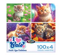 Roseart - set multi -puzzle size snack - amo gatti - puzzle da 4 x 100 pezzi per adulti