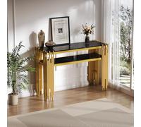 Rosebibi 128 x 44 x 80 cm Mid-Century, tavolino moderno per soggiorno, consolle, corpo con gambe dorate, doppio strato di MDF, portata fino a 40 kg (nero)