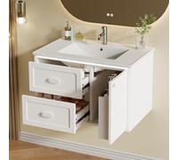 Rosebibi 76 x 46 x 51 cm, mobile da bagno, completamente laccato, illuminazione a LED, due cassetti, guide scorrevoli, lavabo integrato (bianco)