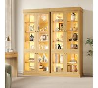 Rosebibi Armadietto alto, moderna vetrina in vetro, suddivisione interna ben studiata e protezione antiribaltamento, stabile, sicuro e versatile, per la casa, marrone naturale, legno naturale
