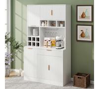 Rosebibi Armadietto alto per buffet, sala da pranzo, 100 x 40 x 175 cm, multilivello, ripiano per bicchieri da vino, portabottiglie, bianco