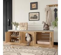 Rosebibi Armadietto per gatti nascosto, 140 x 40 x 45,5 cm, albero tiragraffi integrato e ventilazione, mobili per animali per corridoio e ingresso, mobili per gatti multifunzionali, casetta per