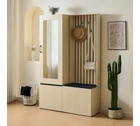 Rosebibi Armadio con specchio e panchina - Moderno set di mobili da corridoio con asta appendiabiti estraibile, portascarpe 4 ganci e panca imbottita