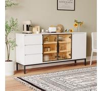 Rosebibi Buffet Cabinet with Storage, Kitchen Side Panel Storage Room with Doors and 3 Drawers, Pantry Cabinet Display Rack, Console, Dining Table Manager Furniture, Living Room Dining Room White