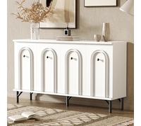 Rosebibi Credenza moderna a 4 ante - Bianco, 140 cm - Design elegante, frontale ad arco 3D, ripiani regolabili - Versatile spazio per soggiorno, sala da pranzo e corridoio