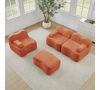 Rosebibi Divano a 3 posti, modulare, a forma di L, 1 ottomano, in schiuma ad alta densità 32D, a forma di onda, seduta profonda, cuscino per braccioli mobili, per soggiorno, colore: arancione
