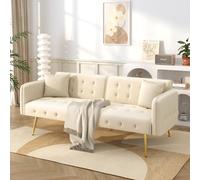Rosebibi Divano a due posti multifunzione con funzione letto, schienale regolabile+braccioli a più cifre, moderno divano pieghevole per soggiorno, rivestimento in velluto, ampia zona notte (beige)