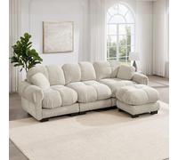 Rosebibi Divano a forma di L a forma di nuvola con pouf mobile e 2 piccoli cuscini decorativi, design trapuntato, cuscini spessi, morbido e di supporto, facile da montare, ideale per soggiorno, colore