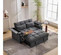 Rosebibi Divano letto allungabile 3 in 1, con schienale regolabile, divano a 2 posti, divano da salotto pieghevole, tavolo nascosto, portabicchieri, 140,5 x 74 x 82 cm, grigio