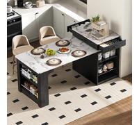 Rosebibi Isola Cucina Mobile con Ruote, Tavolo da Pranzo Allungabile con Piano Estraibile, Prese Elettriche, Versatile e Salvaspazio, Tavolo Cucina per Tavolo da Bar Cucina e Sala da Pranzo