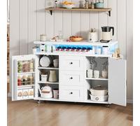 Rosebibi Isola da cucina mobile con piano di lavoro pieghevole, carrello da cucina, 5 ruote, scaffale porta, portabottiglie e porta vetro, 120 x 42 (60 x 93 cm (bianco)
