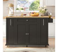 Rosebibi Isola da cucina mobile, piano di lavoro pieghevole, 3 cassetti verticali, 2 ripiani per porta, ruote bloccabili, 120 × 45 (70) × 87 cm, nero e naturale